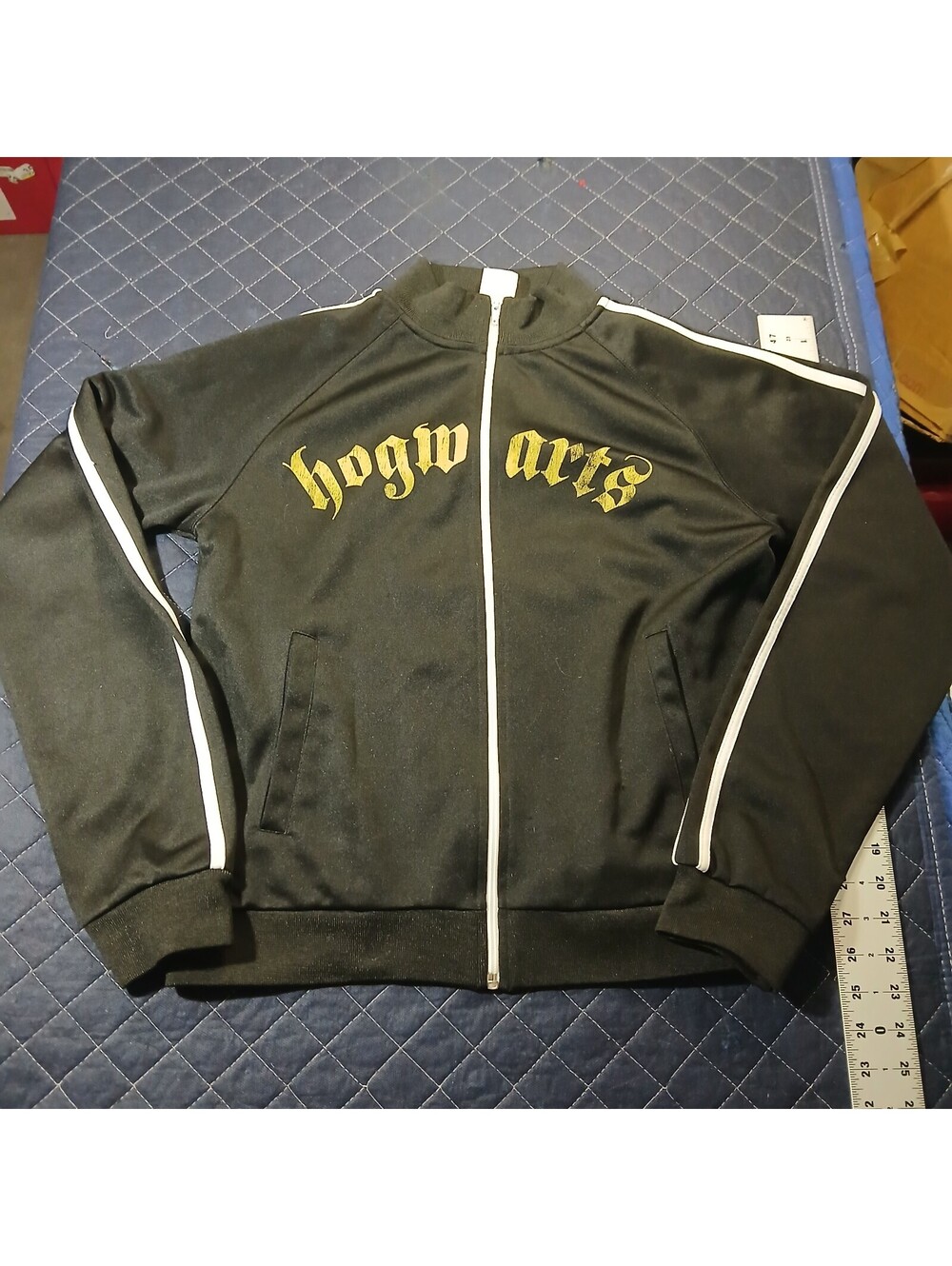Harry Potter Streetwear Track Jacket Black Gold Hogwarts Crest Zip Size S